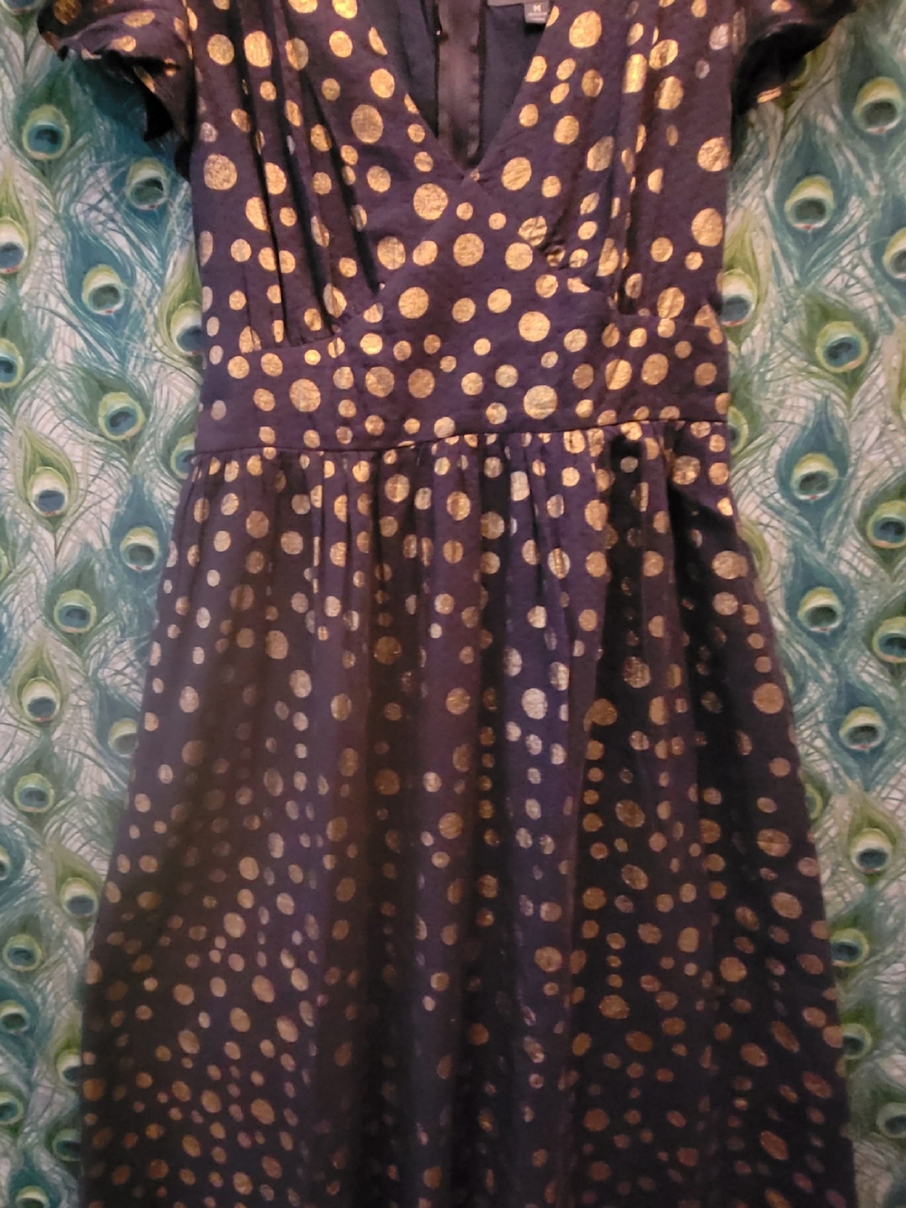 Modcloth Navy Dress with Gold Polka Dots